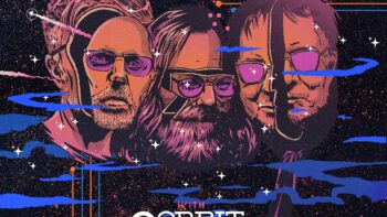 Legendary Pink Dots concert poster, trippy and funky pink and blue graphic, for show at Zebulon on October 3rd