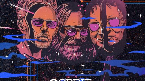 Legendary Pink Dots concert poster, trippy and funky pink and blue graphic, for show at Zebulon on October 3rd